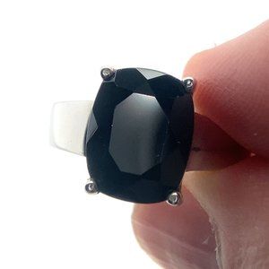 Black Spinel 5.89ct Rhodium Finish Solid 925 Sterling Silver Ring